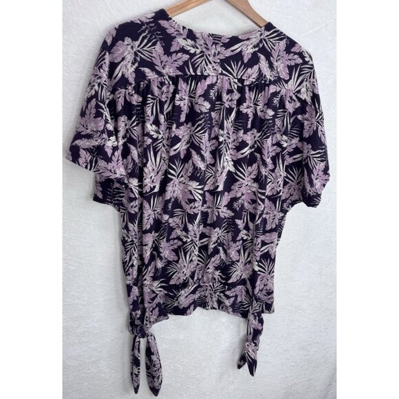 Easel Women's Get Tropical Purple Floral Tie Side Shirt Size Large NWT - Picture 7 of 11